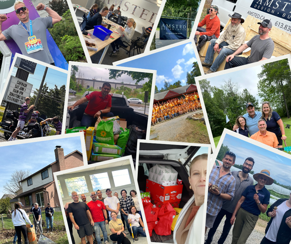 Amsted 35 For 35 recap: A collage of various activities, including team events, community service, and outdoor gatherings, celebrating Amsted's 35th anniversary.